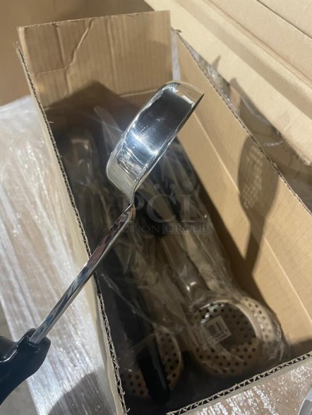 Brand new Vollrath Jacob’s Pride 3 oz. perforated spoodle with black grip handle, Model 6432320, in original packaging.