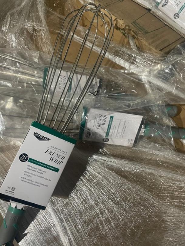 Brand new Vollrath Jacob's Pride 20" stainless steel French whip, model 47095, with nylon grip handle in original packaging.