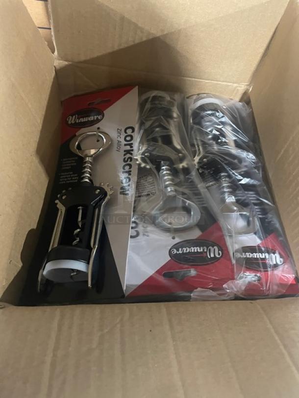 Winco Winware CO701 zinc alloy corkscrews, butterfly design, in packaging. Model CO-701, brand new condition.