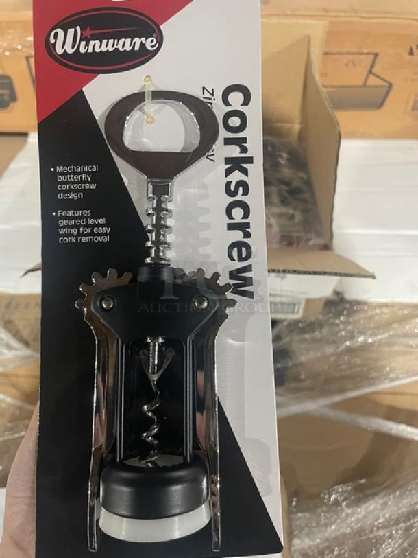 BRAND NEW Winco Winware Series Zinc Alloy Mechanical Corkscrew, Model CO-701, with butterfly design and geared wing.