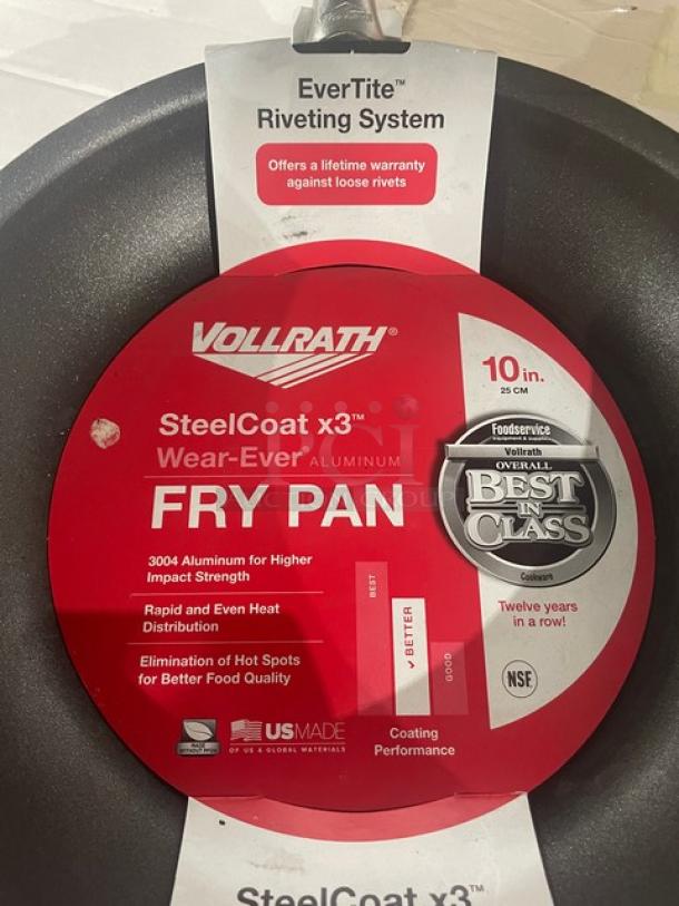 Vollrath Wear-Ever 10" Fry Pan, model 67610, new with Steel Coat X3, black grip handle, EverTite Riveting System.