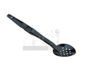 Brand new Cambro SPOP13CW110 black 13” perforated serving spoon, commercial grade, durable design, excellent condition.