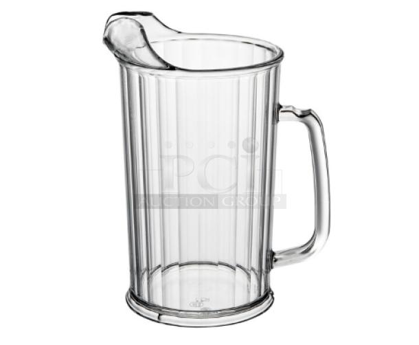 Brand new Cambro Camwear 60 oz clear beverage pitcher, model P60CW135, durable, commercial-grade material.
