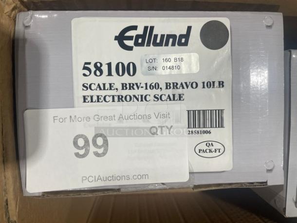 Edlund Bravo Series BRV160 commercial digital portion scale, 10 lb capacity, new in box, with ClearShield cover and LCD display.