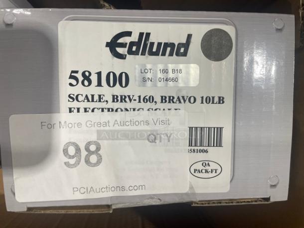 Brand new Edlund Bravo Series BRV160 10 lb. digital scale, LCD display, protective cover, SN: 014660, in original box.
