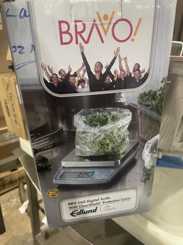 Edlund Bravo Series BRV-160 digital portion scale, 10 lb capacity, with LCD display and ClearShield cover. New condition.