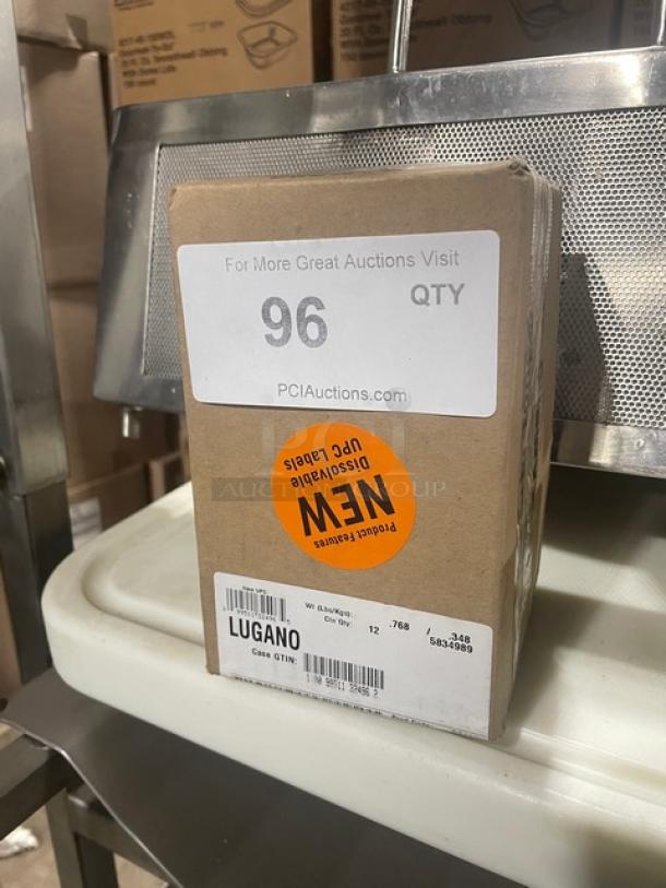 New Cambro Lugano Series TG6110 black 6” flat-grip serving tongs, 12 per case. Box marked "NEW" and "96 QTY".