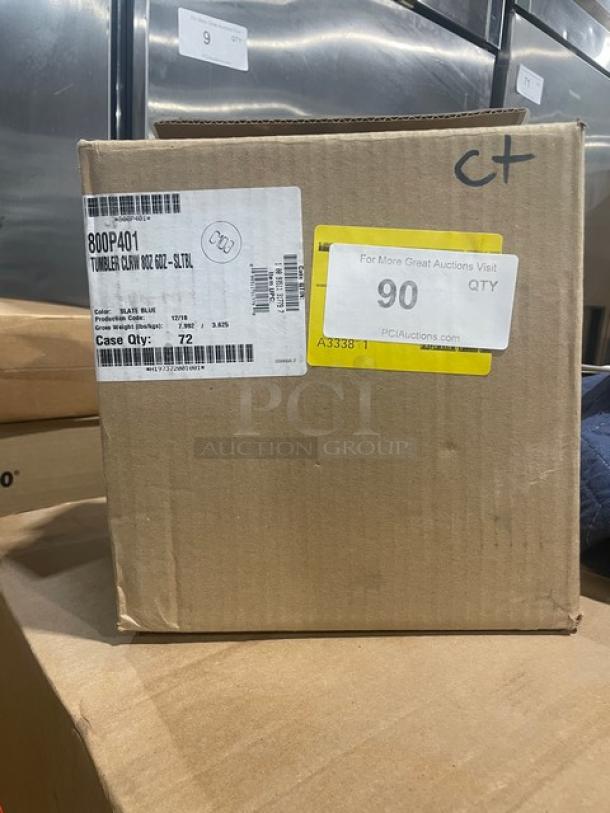 Brand new Cambro Colorware Series 7.8 oz. tumblers, model 800P401, slate blue, 72 per case.