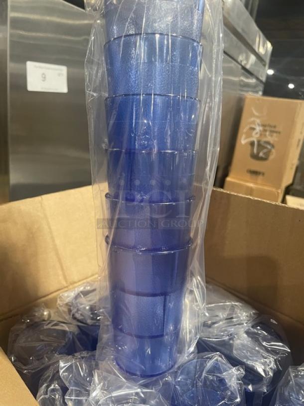 Brand new Cambro Colorware slate blue 7.8 oz. tumbler set, 72 per case, Model 800P401, in original packaging.