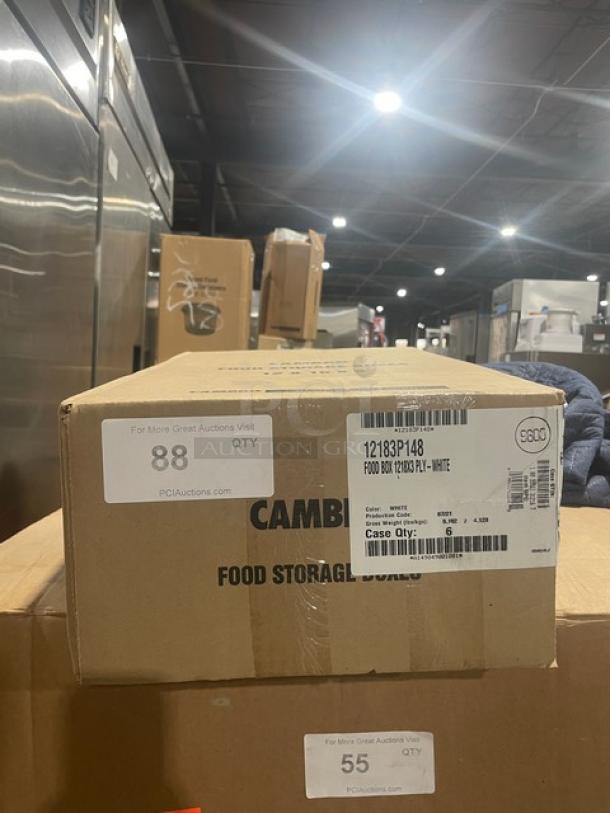 Brand new Cambro polycarbonate food storage box, model 12183P148, 12"x18"x3", in original packaging, case of 6.