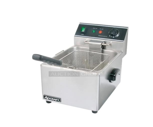 Adcraft DF6L stainless steel 15 lb deep fat fryer, electric-powered, countertop model. New condition with thermostatic control.