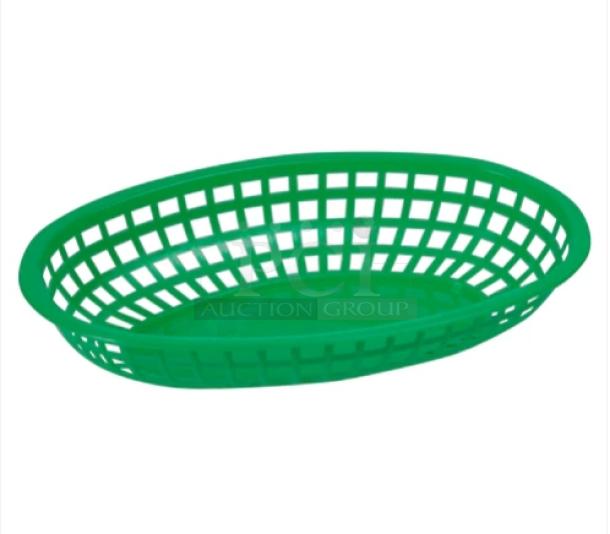 Winco Winware green oval fast food serving basket, model POBG, commercial grade, brand new. 12 per case.