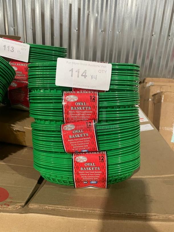 Winco Winware Series green oval fast food baskets, model POBG, 12 per case, brand new with tags, commercial-grade.