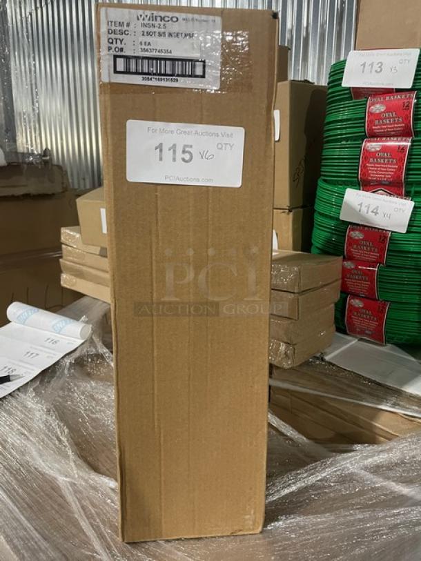 Brand new Winco Prime Series 2.5 Qt. stainless steel inset pan, model INSN-2.5, in original packaging.