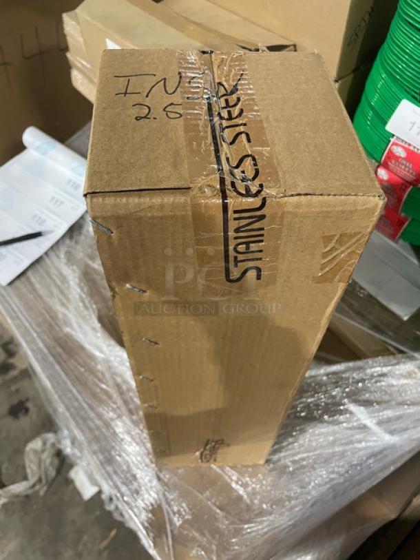 Brand new Winco Prime Series stainless steel 2.5 qt. round inset pan, model INSN2.5, in sealed packaging.