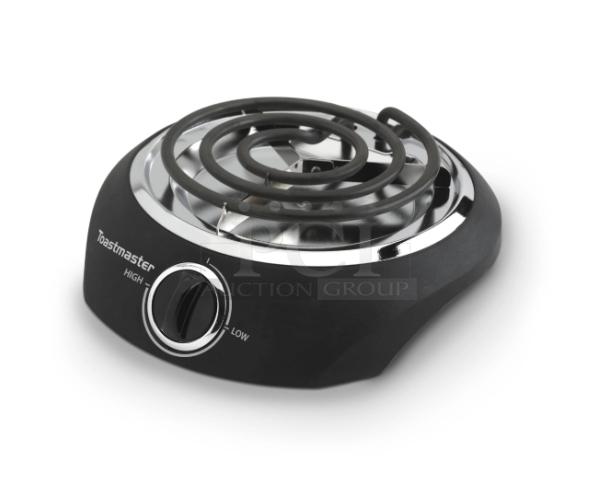 Toastmaster TM-10SB black electric single burner with adjustable temperature, coil top, and 120V. Brand new condition.
