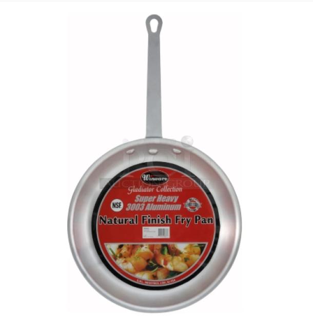 Winco Gladiator 12" Aluminum Fry Pan, Model AFP-12A, new condition, NSF approved, natural finish.