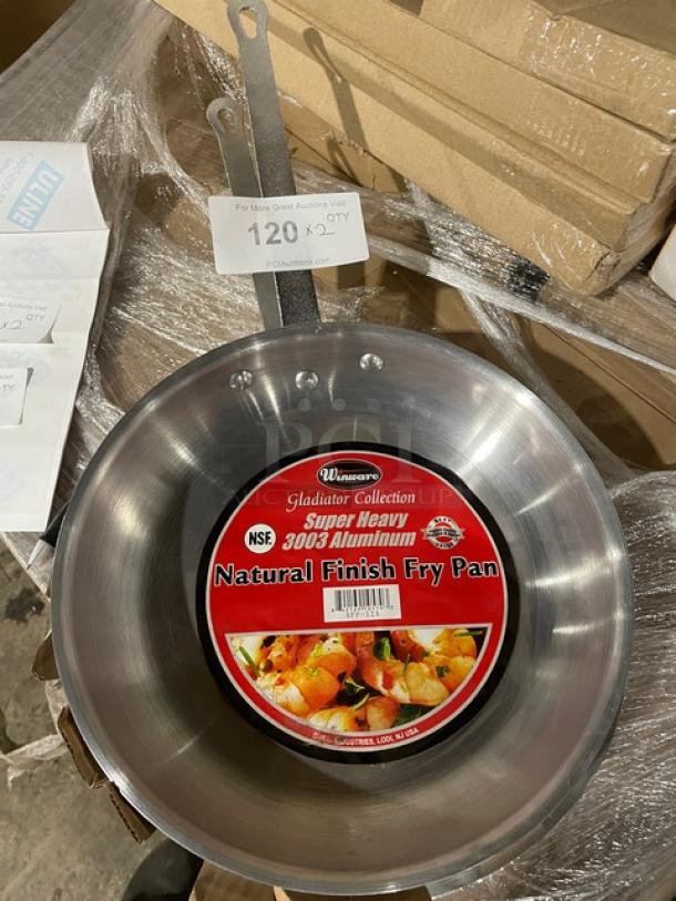Brand new Winco Gladiator Collection 12” fry pan, model AFP-12A, made of super heavy 3003 aluminum, natural finish.