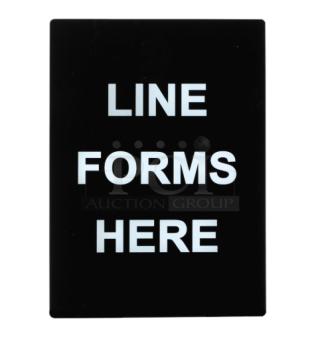 Brand new Winco SGN-803 "Line Forms Here" sign, black with white text, ideal for commercial use.