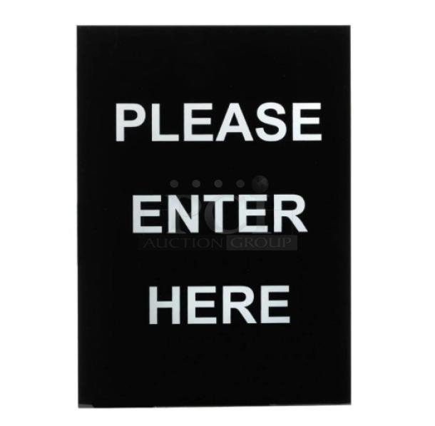 Winco SGN-801 "Please Enter Here" sign, black, commercial-grade, brand new.