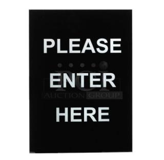 Winco SGN-801 "Please Enter Here" sign, black, commercial-grade, brand new.