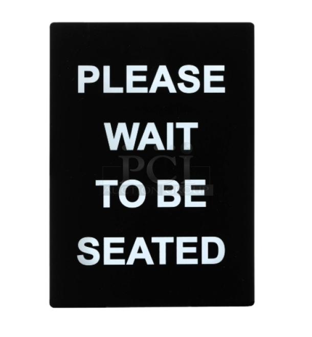 Winco SGN802 black "Please Wait To Be Seated" sign, brand new, for commercial use, enhances customer management.