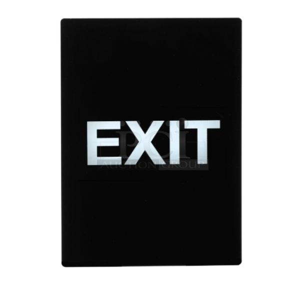 Brand new Winco commercial black “Exit” sign, model SGN-805. Clean, bold lettering on a sleek black background.