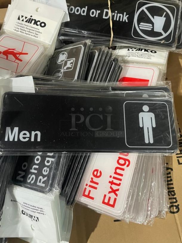 Brand new Winco SGN-311 black "Men" sign, commercial use, featuring male icon.