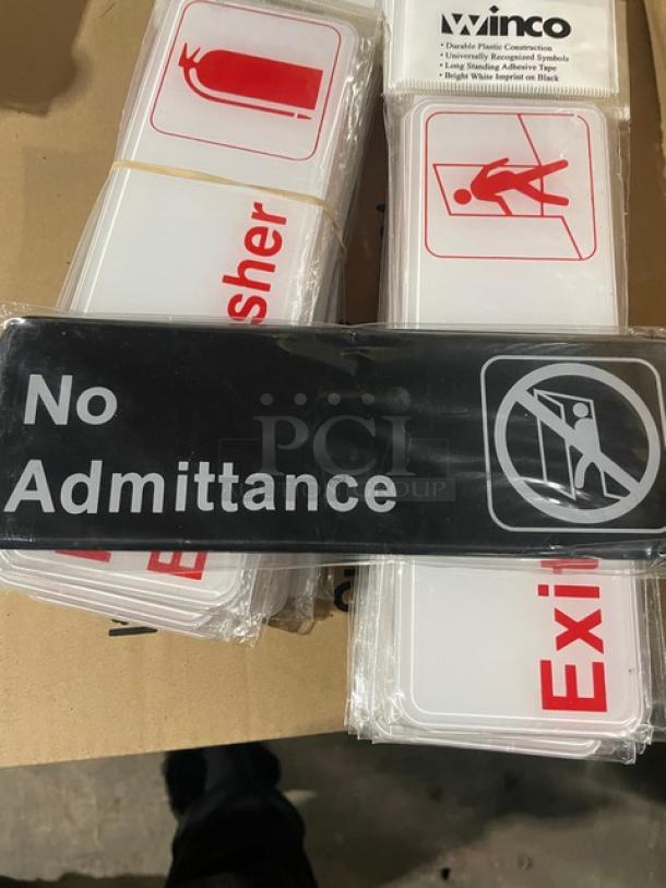 BRAND NEW Winco SGN331 "No Admittance" sign, black, commercial-grade, durable plastic, clear white text and symbol.