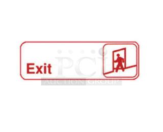 Brand new Winco Commercial Exit Sign, model SGN-381W, white with red text and icon, rectangular shape.