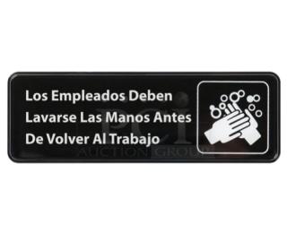 Winco Commercial Spanish "Employees Must Wash Hands" Sign, Model SGN360, New, Black, Features Handwashing Icon.