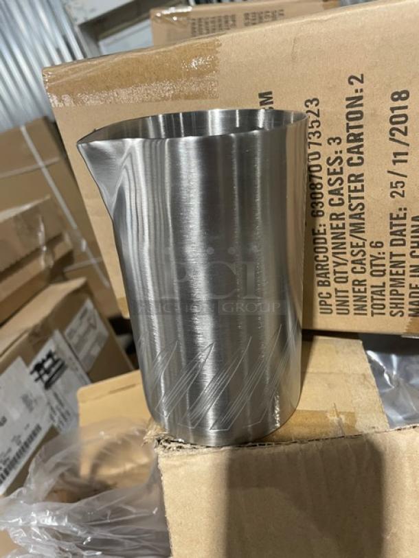 Brand new Cocktail Kingdom 21 oz. stainless steel double-wall stirring tin with pandan leaf etched design, commercial-grade.