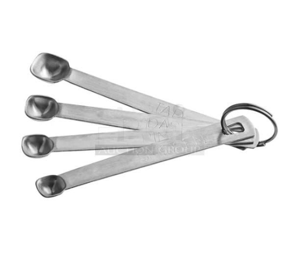 Brand new TableCraft H723 spice spoons set, stainless steel, 4 pieces, on keyring, commercial quality. 24 sets per case.