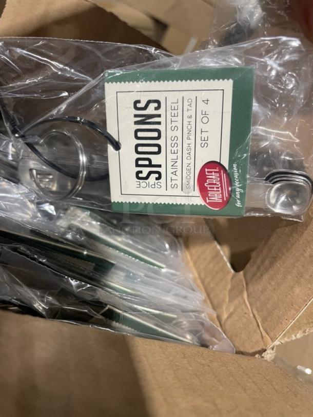 TableCraft stainless steel spice spoon set, Model H723, includes 4 pieces. Brand new condition, 24 sets per case.
