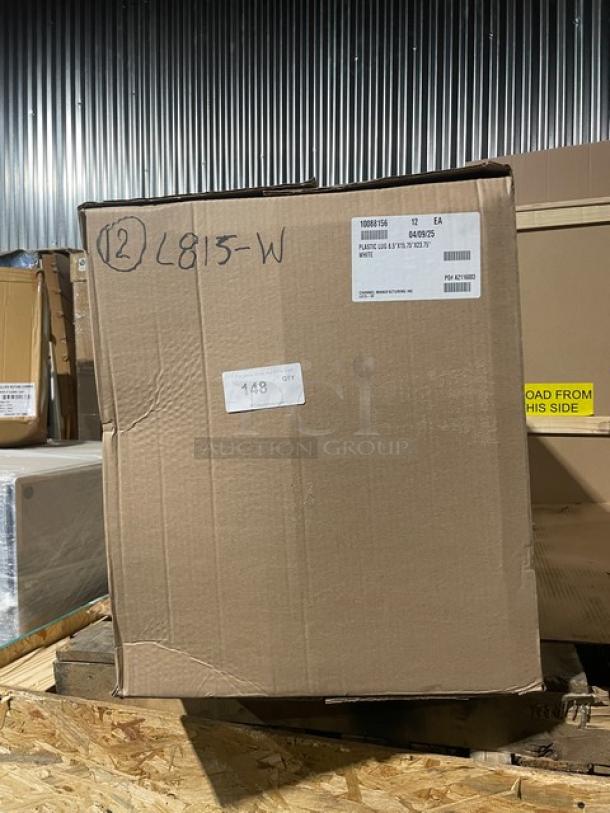 Brand new Channel L815-W commercial white rectangular lug/bus box in original packaging. Model: L815-W. Box labeled with model number.