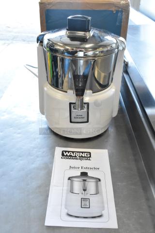 Brand new Waring 31JE27 metal countertop juice extractor, 120V, 1 Phase, with manual. Scratch and dent condition.
