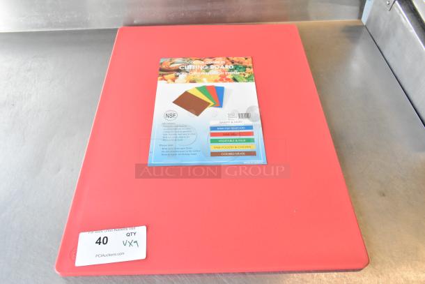 Brand new Winco CBRD-1824 cutting board, color coded system, NSF certified, minor scratches. Includes 9 boards per bid.