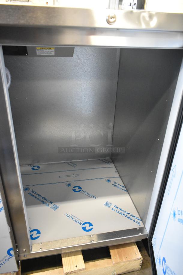 Beverage-Air DD78HC-1-S stainless steel kegerator interior, brand new, Novacel protective covering, four 1/2 keg capacity.