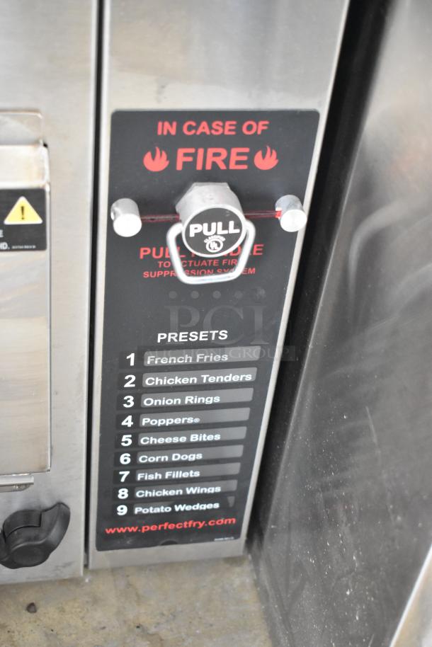 Perfect Fry PFC570 stainless steel ventless fryer with fire pull handle, preset menu, 208V, 1 phase, countertop model.