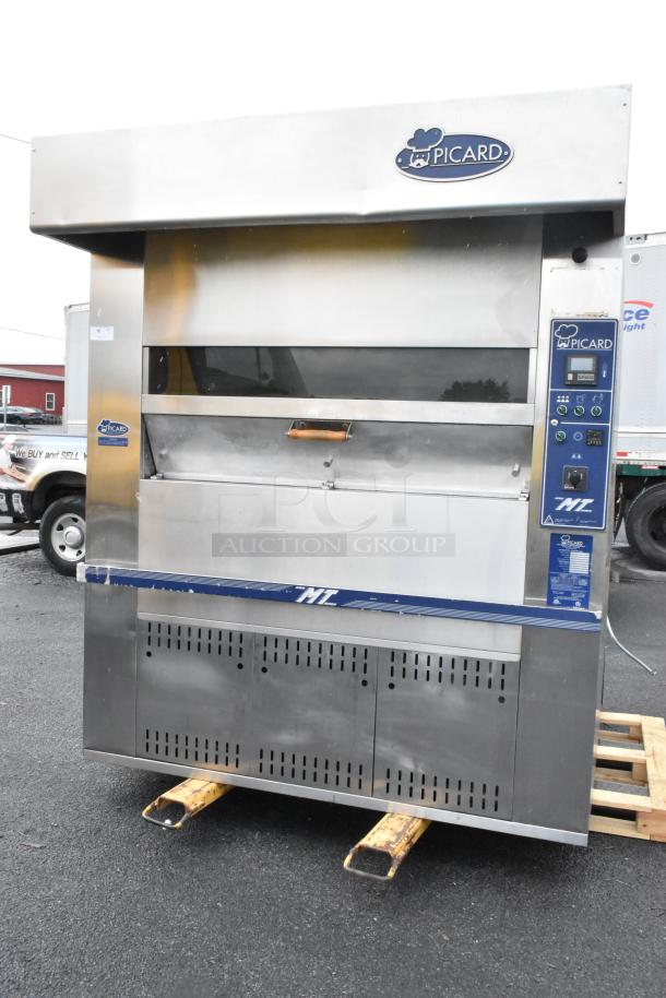 Picard MT-8-24 Stainless Steel Propane Gas Pan Revolving Tray Oven with Hood, 180,000 BTU. Features logo and control panel.