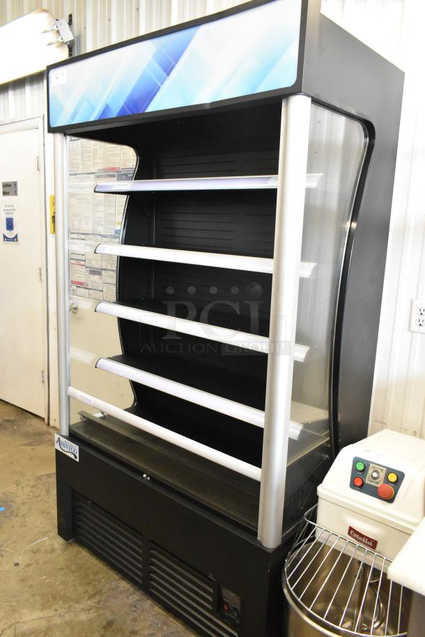 Avantco 189BVAC46HC commercial floor reach-in merchandiser with metal shelves, 110-120 volts, excellent condition.