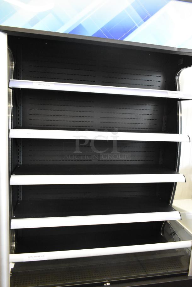 Avantco 189BVAC46HC commercial reach-in merchandiser with metal shelves, black interior, 110-120V, 1 phase, excellent condition.