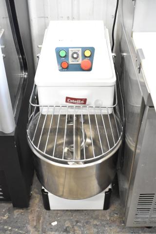 Estella 348SM30 Metal Commercial Floor Style 30 Quart Spiral Dough Mixer w/ Stainless Steel Mixing Bowl, Bowl Guard and Dough Hook Attachment. 120 Volts, 1 Phase. - Item #1199646