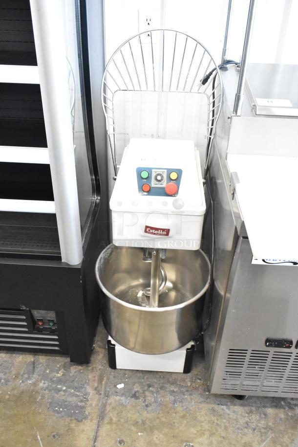 Estella 348SM30 30 Quart Spiral Dough Mixer with stainless steel bowl, guard, and hook. Features control panel, 120V, 1 phase.