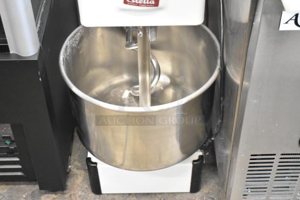 Estella 348SM30 spiral dough mixer with stainless steel bowl, bowl guard, and dough hook. 30 quart, 120 volts, commercial grade.