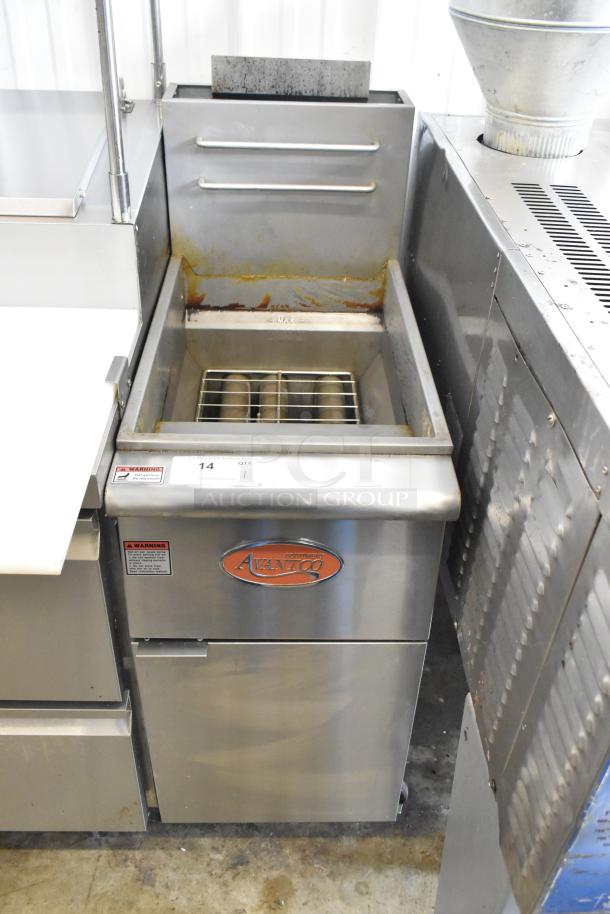 2024 Avantco 177FF40L stainless steel propane deep fat fryer with 2 baskets, on casters, 90,000 BTU, commercial use.