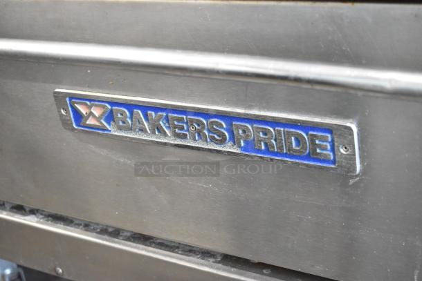 Bakers Pride EP8-5736 pizza oven, stainless steel, single deck, with cooking stones, on metal legs; 208V, 3 phase.
