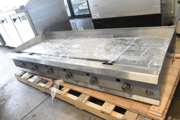 BRAND NEW 2024 Cooking Performance Group 72" stainless steel gas countertop griddle, model 351GTCPG72NL, 180,000 BTU, thermostatic controls.