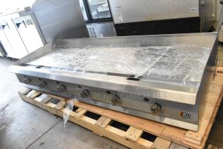 BRAND NEW 2024 Cooking Performance Group 72" stainless steel gas countertop griddle, model 351GTCPG72NL, 180,000 BTU, thermostatic controls.
