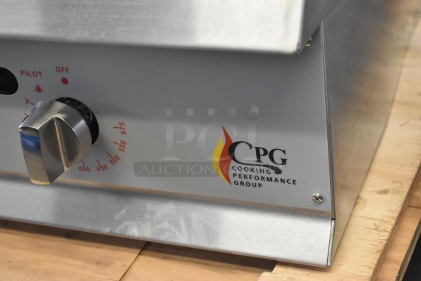 Cooking Performance Group 351GTCPG72NL stainless steel gas griddle, 72", thermostatic controls, 180,000 BTU, new with minor dents.